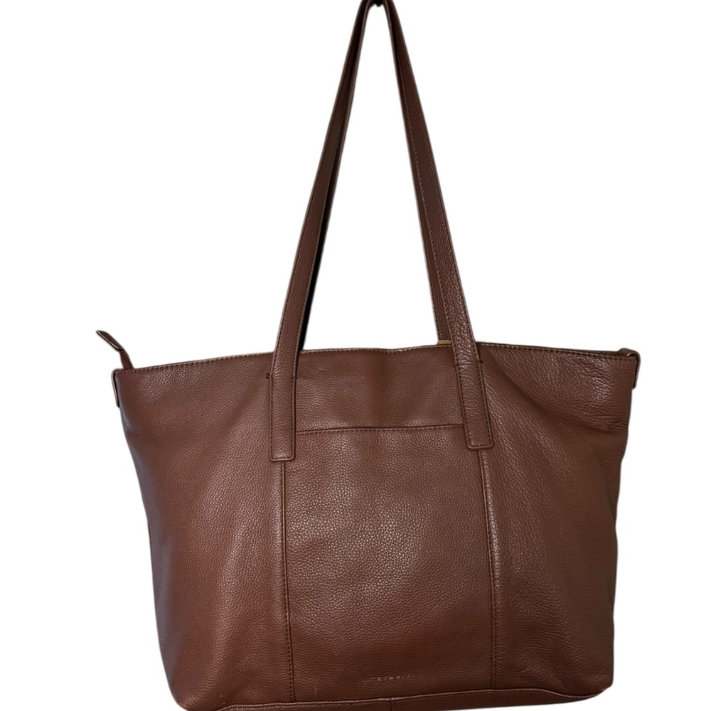 Lucky Brand Brown Leather Tote Bag with Decorative Scarf - Picture 2 of 13